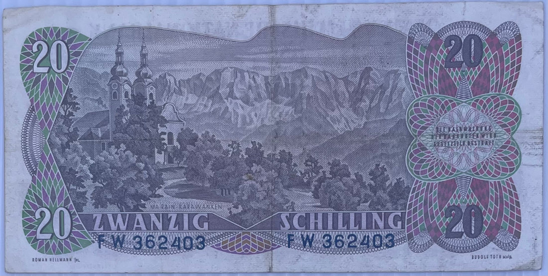 1956 Austria 20 Schilling P-136 Circulated World Banknote