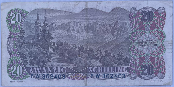 1956 Austria 20 Schilling P-136 Circulated World Banknote