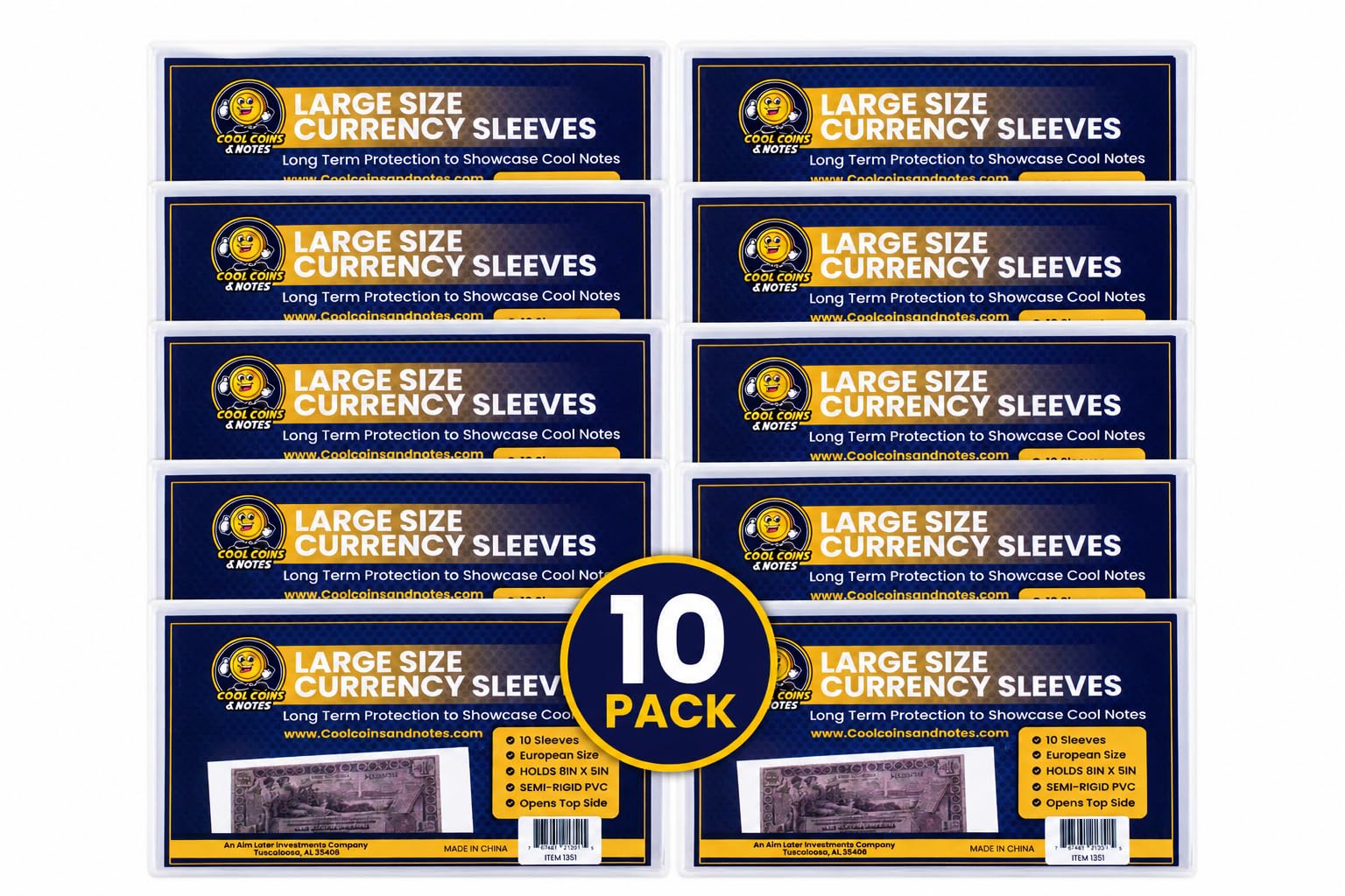 Rigid Currency Sleeves for Paper Money – Large Banknote Toploaders, Clear Protective Holders for Bills & Collectible Notes (10 Pack)