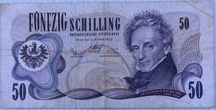 1970 Austria 50 Schillings P-128 Used World Banknote