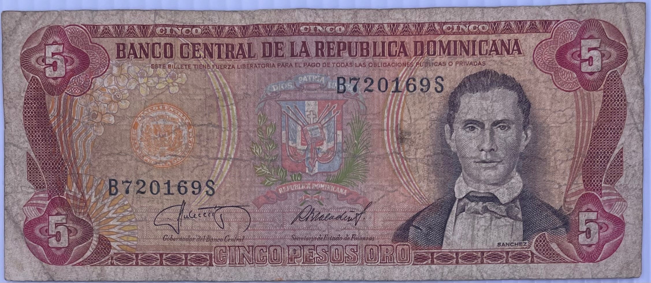 1994 Dominican Republic 5 Pesos P-146 Used World Banknote