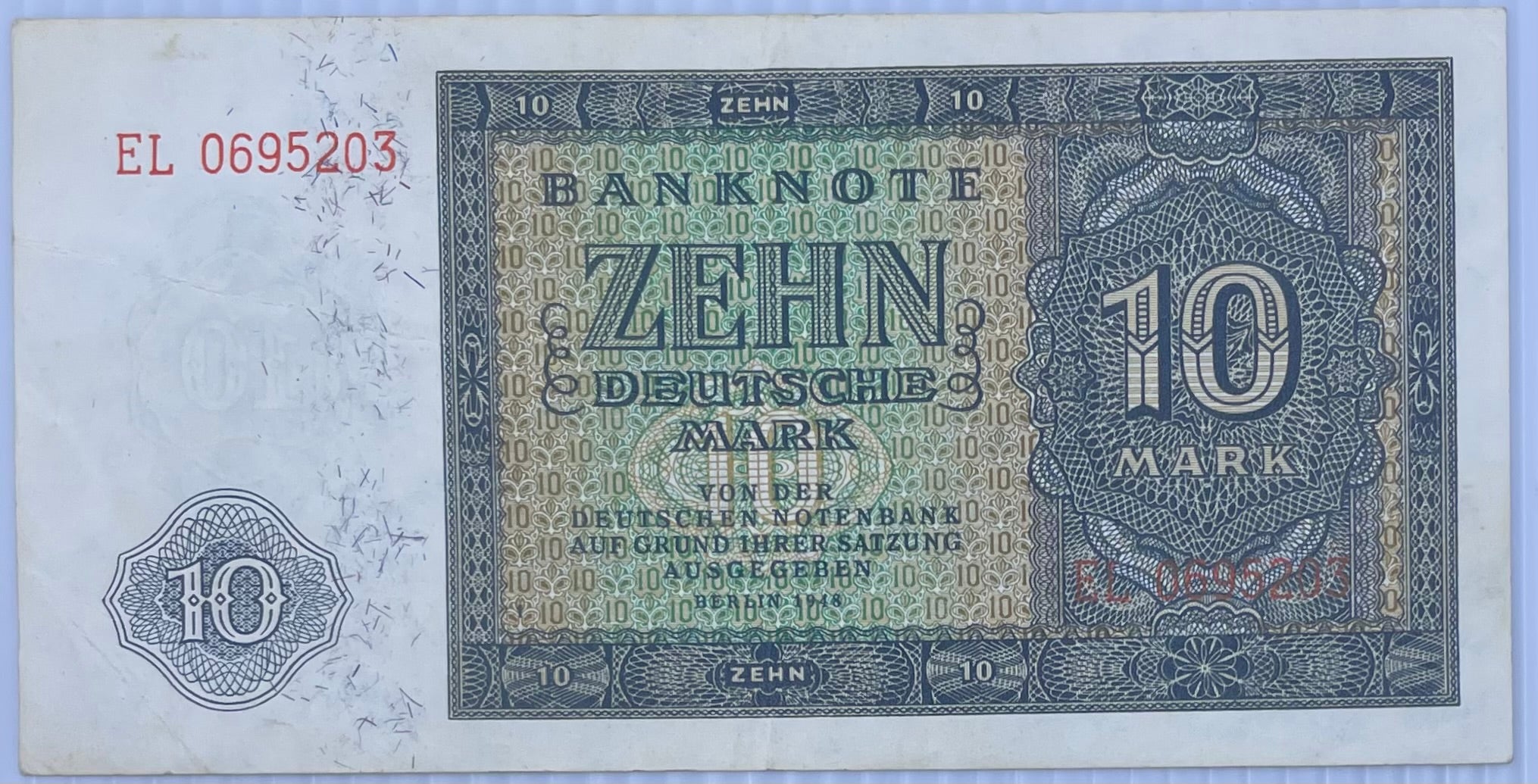 1948 Germany DDR 10 Mark P-12B Circulated World Banknote