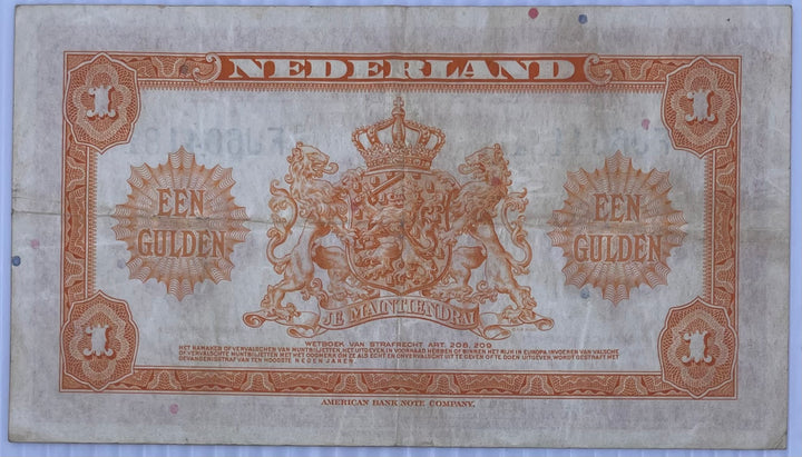 Netherlands 1943 1 Gulden P-64 Used World Banknote From Lot