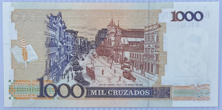 1988 Brazil 1000 Cruzados banknote featuring Heitor Villa-Lobos in uncirculated condition