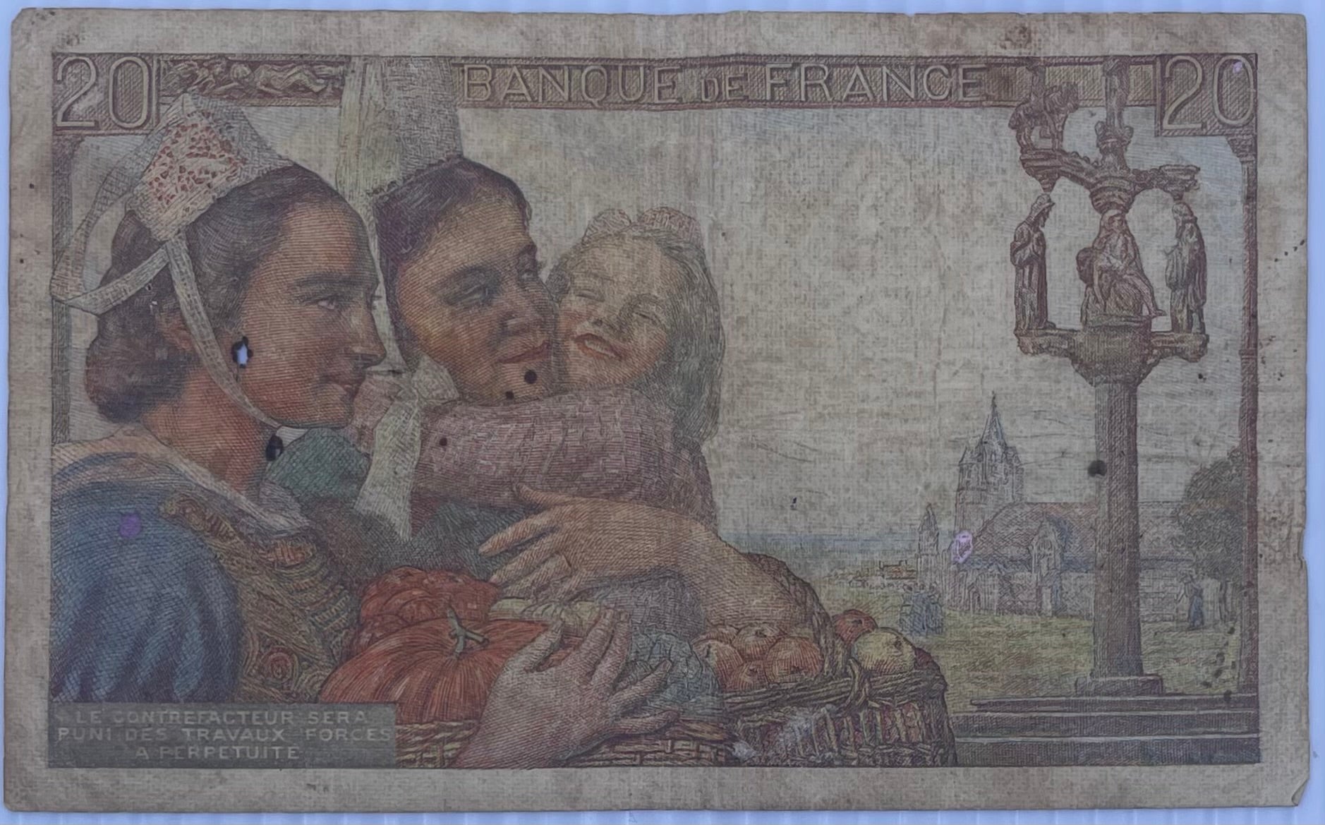 1942 France 20 Francs Circulated World Banknote