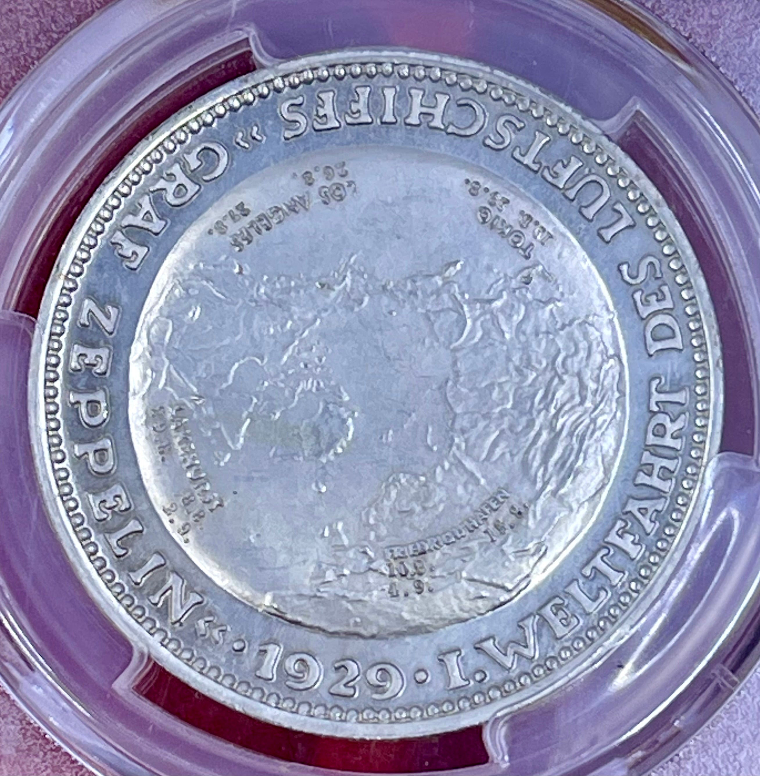 Germany 1929- "Zeppelin World Tour" Kaiser 511 ag PREUSS edge Silver Medal - PCGS SP63 Silver Coin
