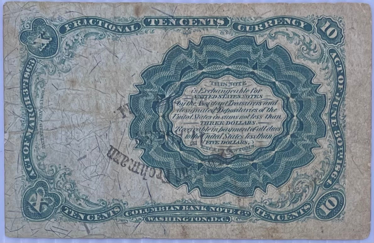 1874 USA 10 Cents Fractional P-122C Circulated Banknote