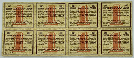 8 Vintage Brown & Williamson B & W Coupons Raleigh & Belair Coupons Series 33