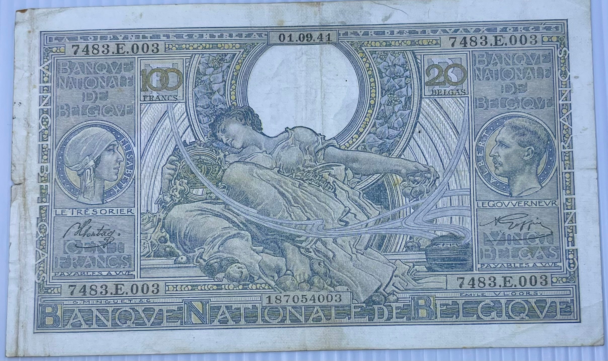 Belgium 1941-1943 100 Francs P-107 Used World Banknote