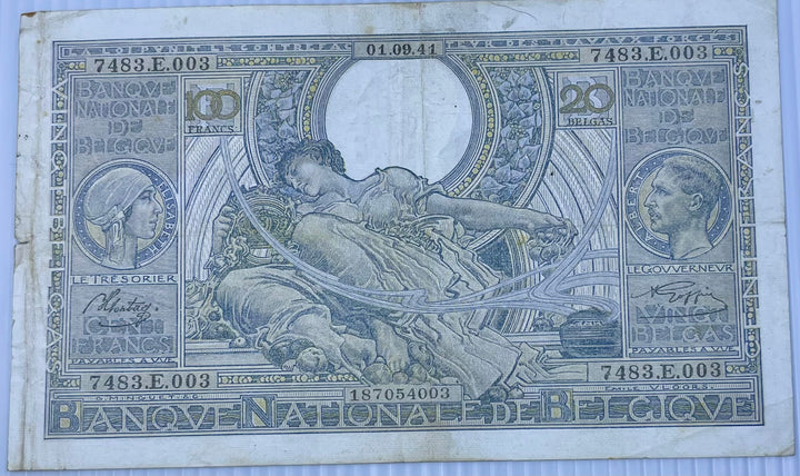 Belgium 1941-1943 100 Francs P-107 Used World Banknote