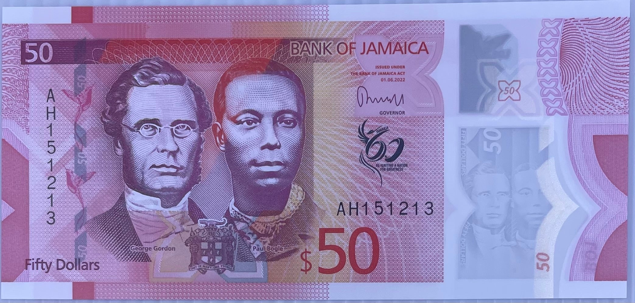 Jamaica 2022 50 Dollars P-96 UNC polymer banknote commemorative