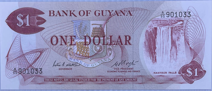 Guyana 1 Dollar banknote 1983 uncirculated signature 6 P-21e vibrant colors