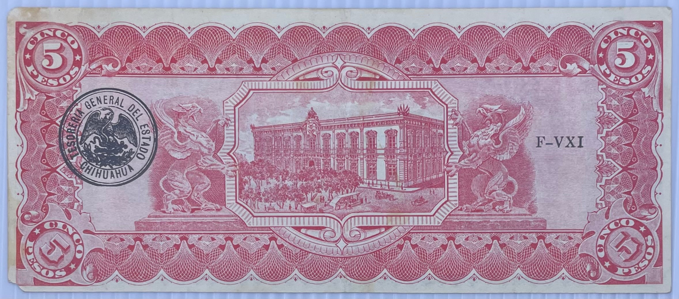 1914 Mexico Revolutionary El Estado De Chihuahua 5 Pesos P-531F Series C Used World Banknote