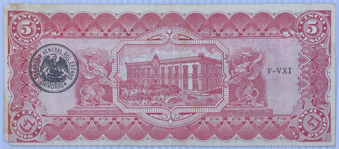 1914 Mexico Revolutionary El Estado De Chihuahua 5 Pesos P-531F Series C Used World Banknote