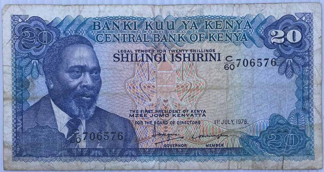 1978 Kenya 20 Shillings P-17 Used World Banknote From Lot