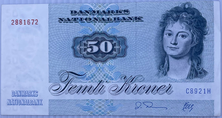1972 Denmark 50 Kroner P-50 Used World Banknote