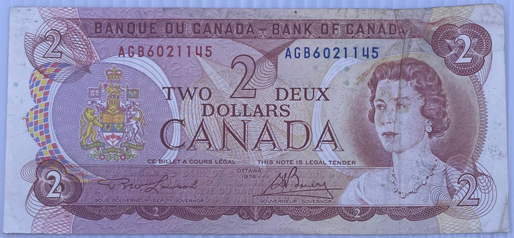 Canada 1974 2 Dollars P-86 QEII Used World Banknote From Lot