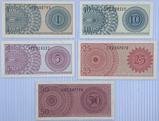 INDONESIA SET 1 5 10 25 50 SEN 1964 P 90 91 92 93 94 UNC Banknote Set