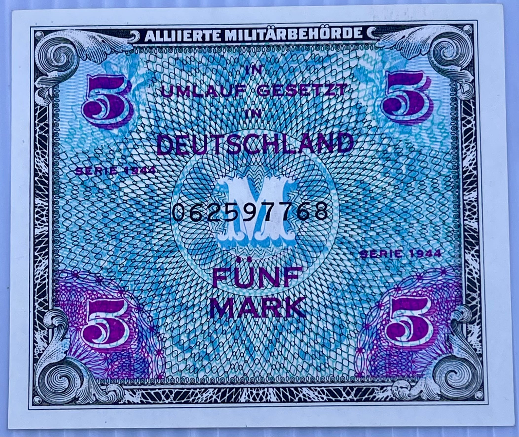 Germany 1944 5 Mark P-193 UNC MPC Military Payment Certificate WW2 Banknote