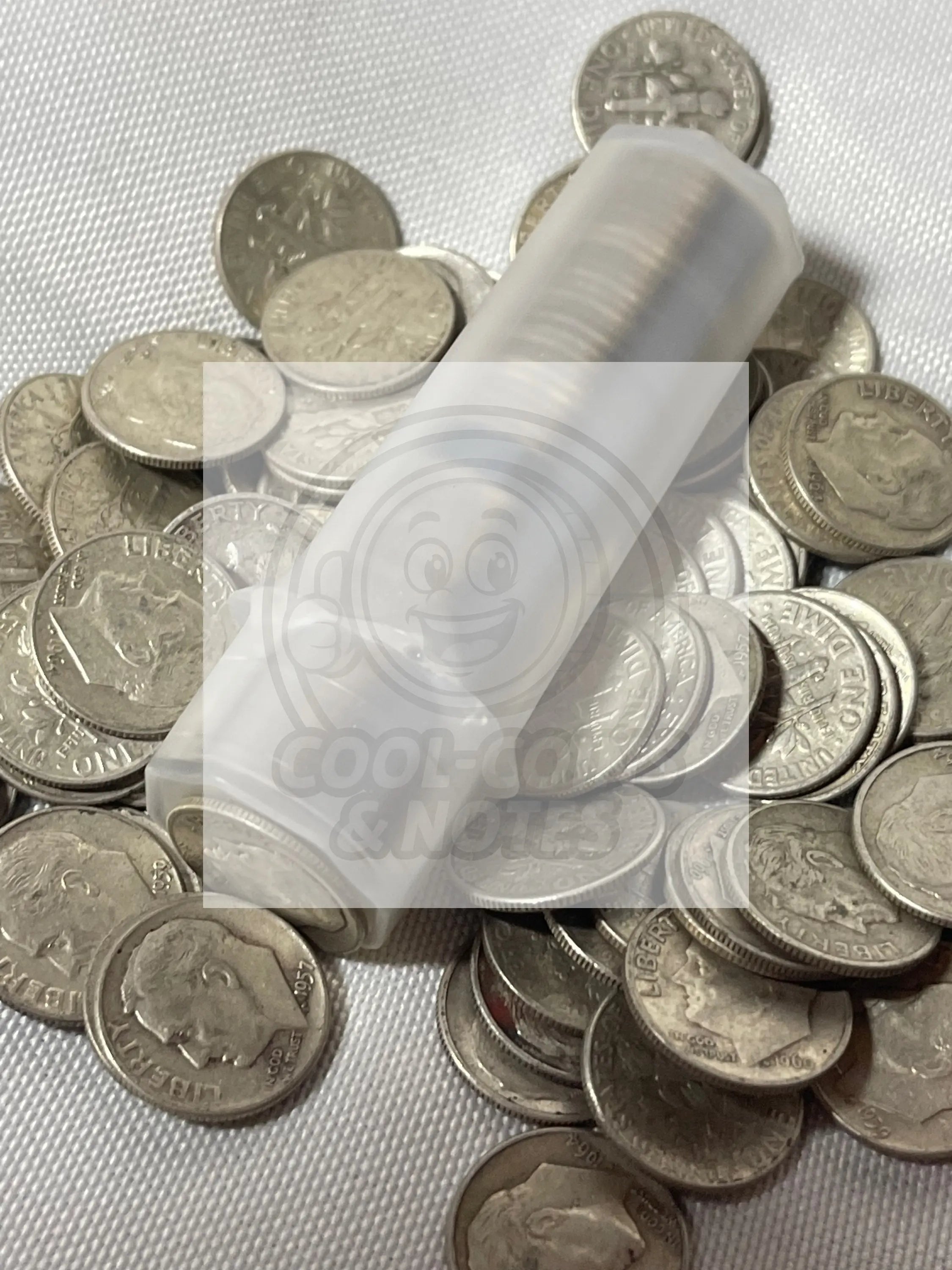 90% Silver Roosevelt Dimes 50-Coin Roll AvgCir $5 FV No Junk All Legible Dates - Cool Coins & Notes