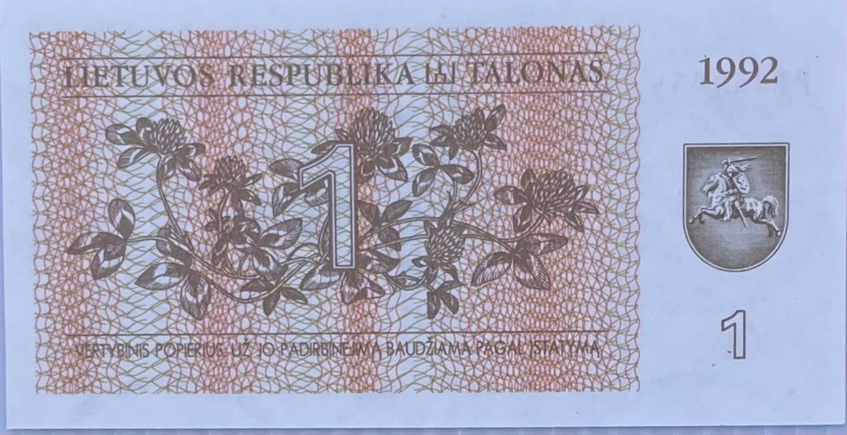 1992 Lithuania 1 Talonas P-39 UNC Banknote