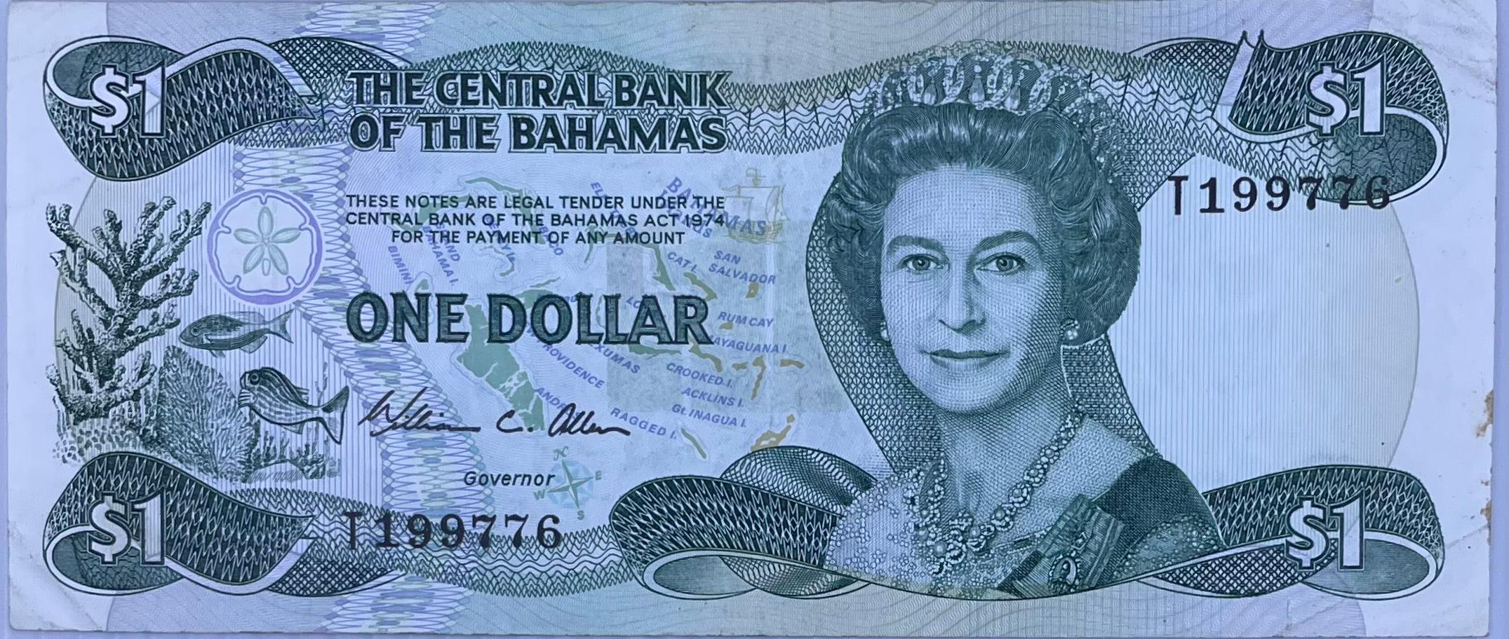 1984 BAHAMAS 1 DOLLAR P43 QEII Used World Banknote