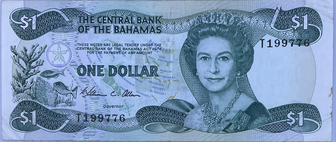 1984 BAHAMAS 1 DOLLAR P43 QEII Used World Banknote
