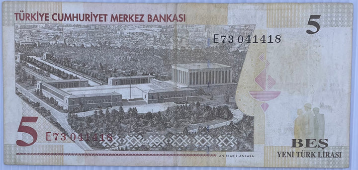 2005 Turkey 5 Lirasi P-217 Used World Banknote From Lot