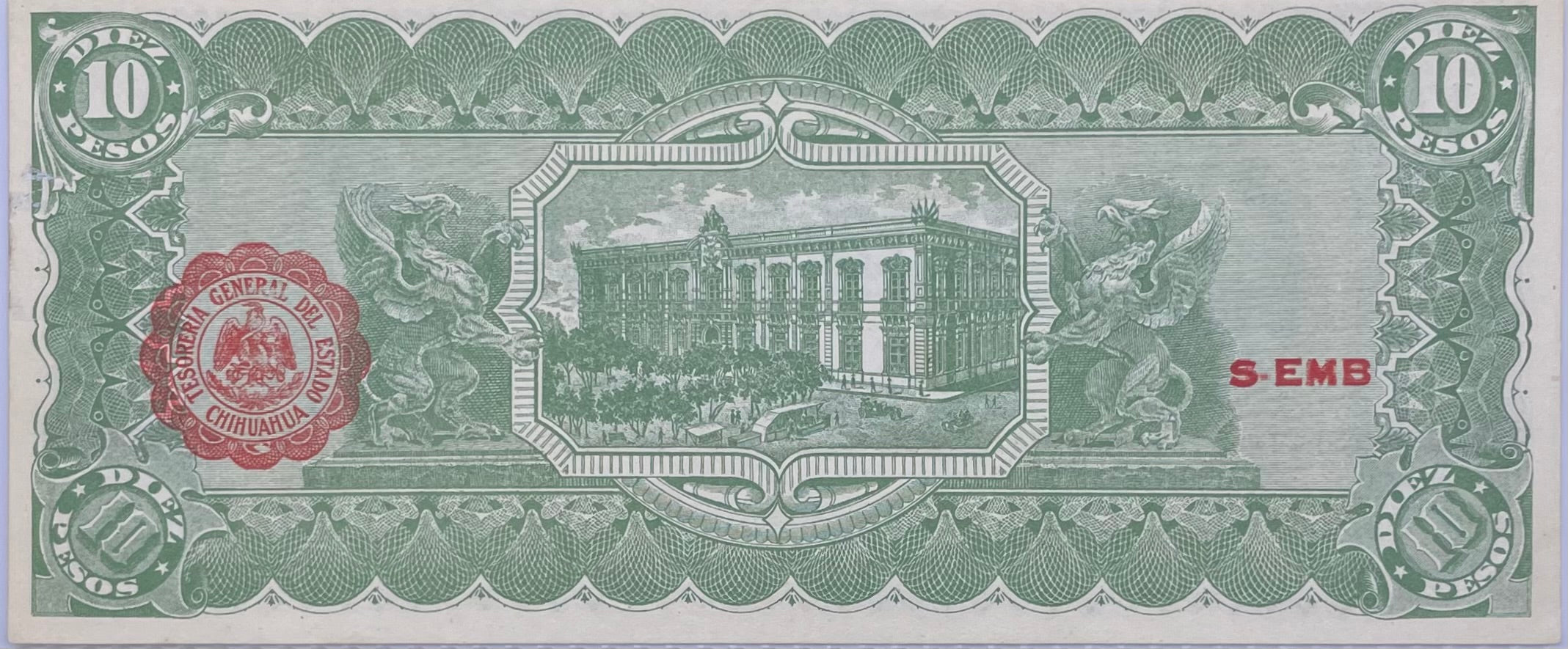1914 Mexico Chihuahua 10 Pesos banknote vintage currency collectible