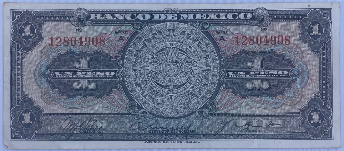 1950 Mexico 1 Peso P-46 Circulated World Banknote