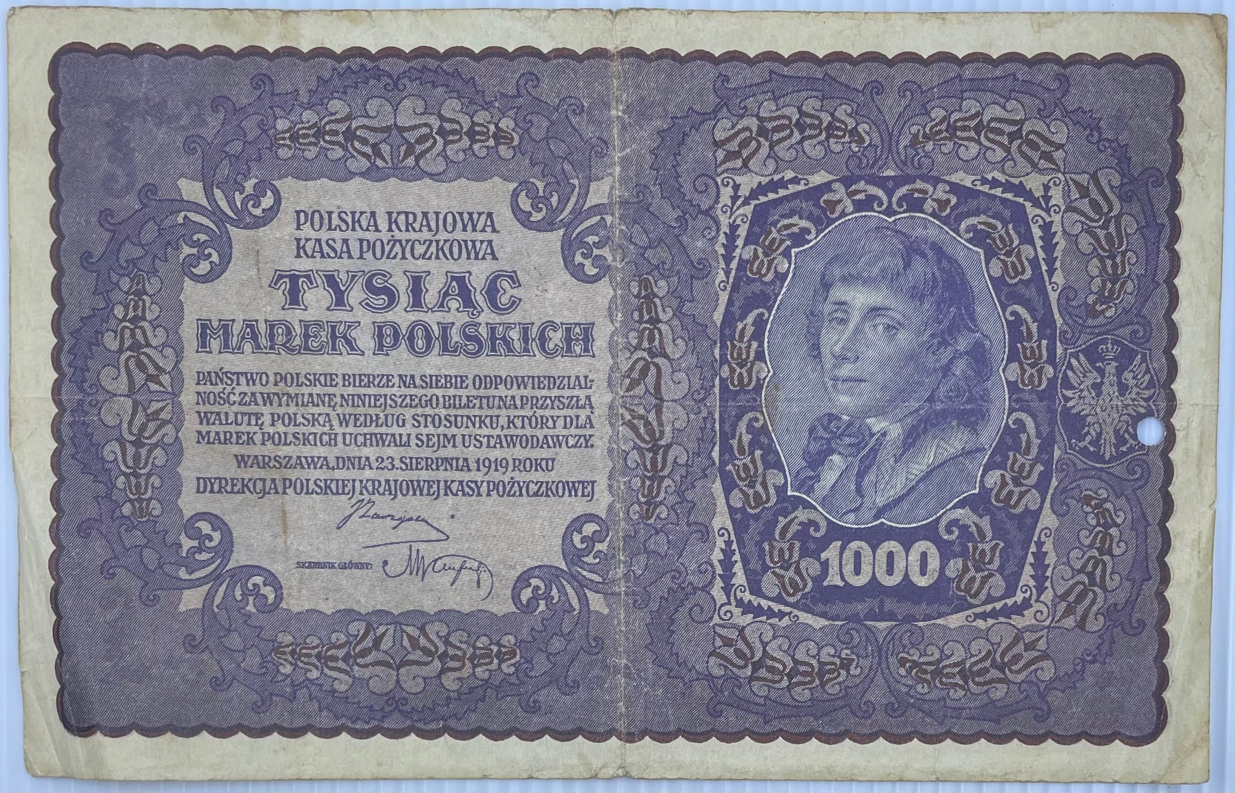 Poland 1919 1000 Mark P-29 Used World Banknote