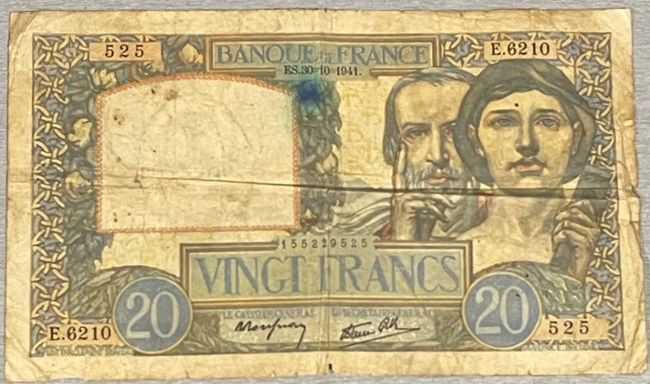 France 1941 20 Francs P-111 Used World Banknote