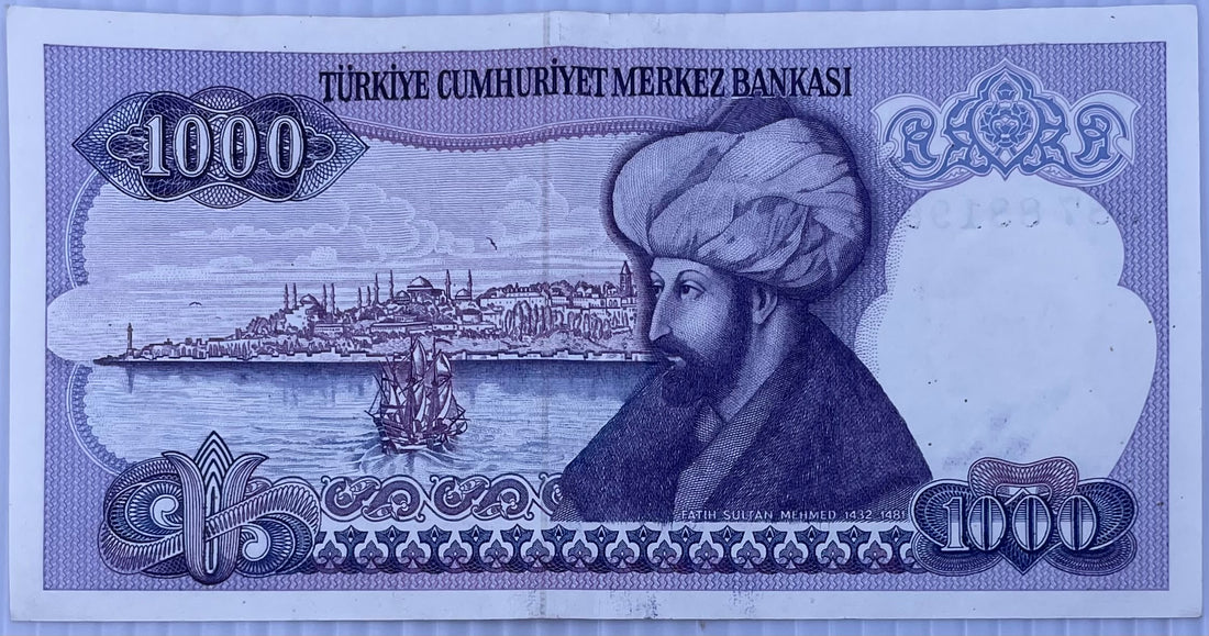 1970 Turkey 1,000 Lira L. ND(1986-1988) P-196 Sultan Mehmed Used World Banknote
