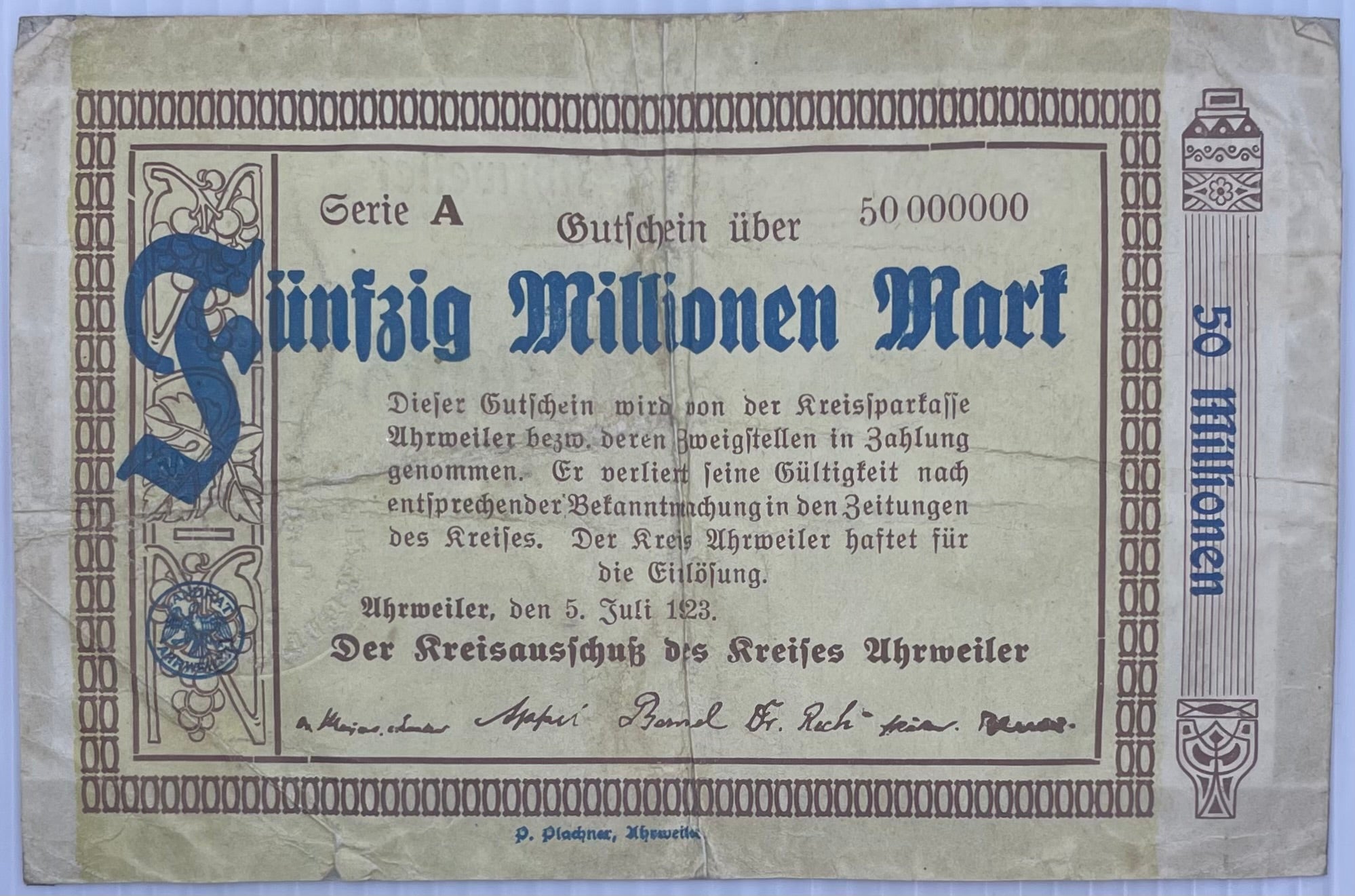1923 Germany 20 Million Mark Circulated World Banknote