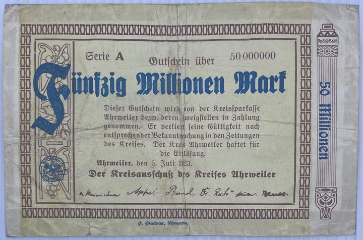 1923 Germany 20 Million Mark Circulated World Banknote