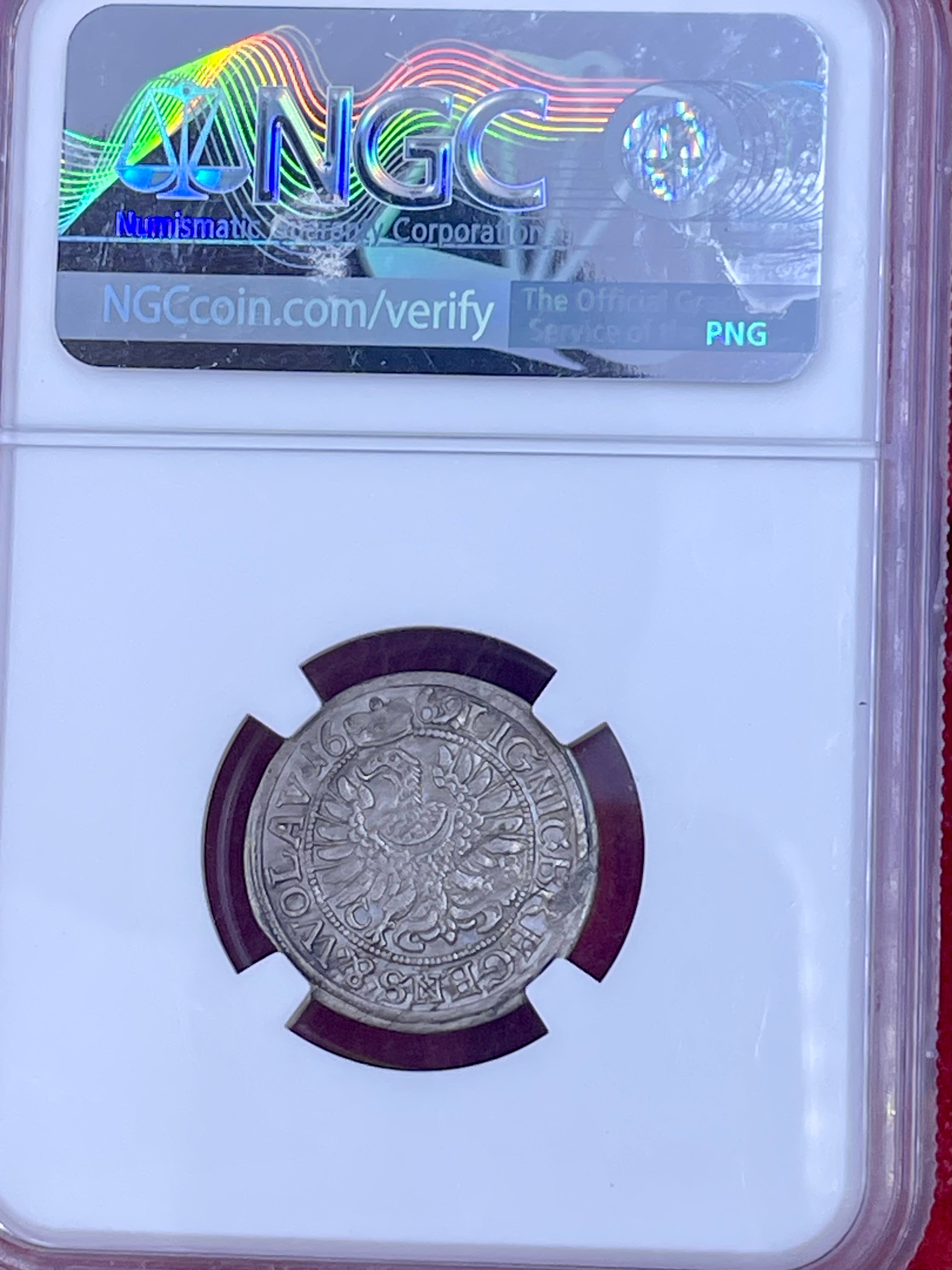1669 CB German States Silesia Liegnitz Breig 3 Kreuzer, NGC AU 58, Germany Silver Coin