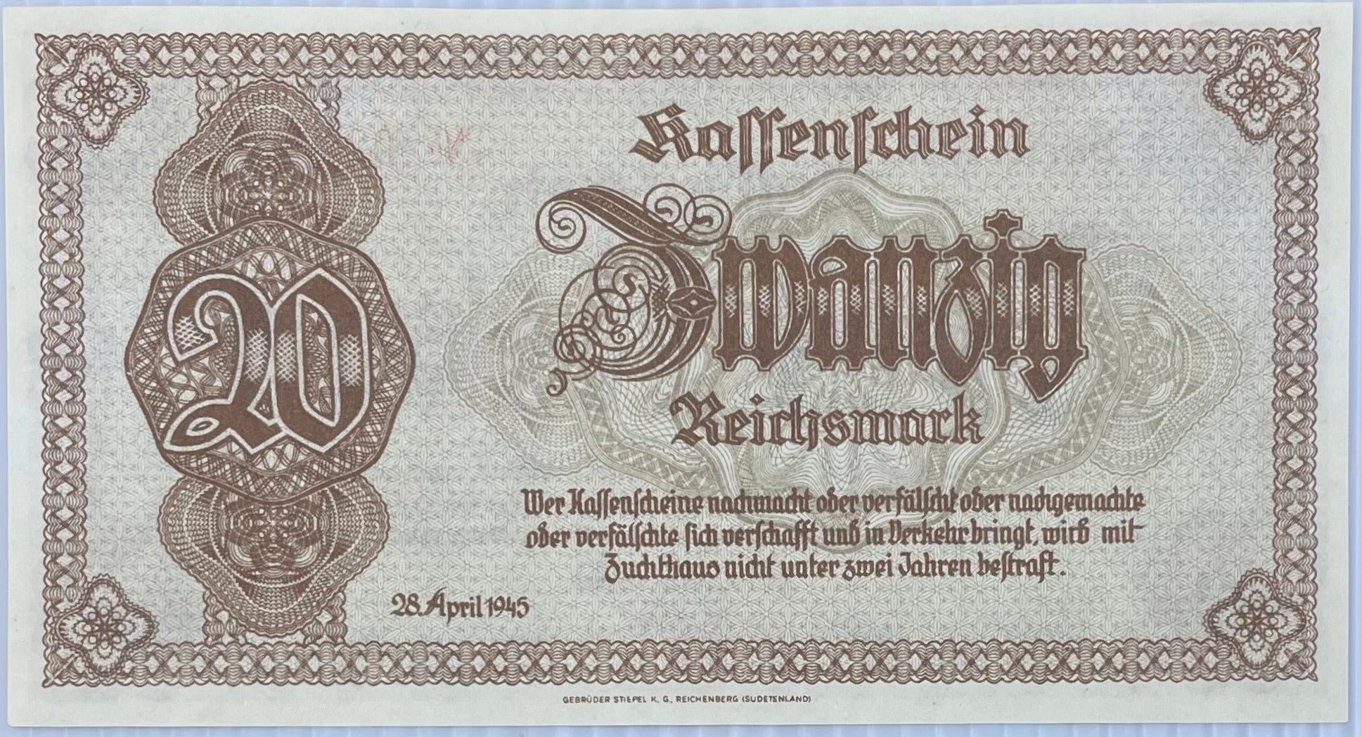 1945 Germany  20 Mark  P-187  UNC Banknote