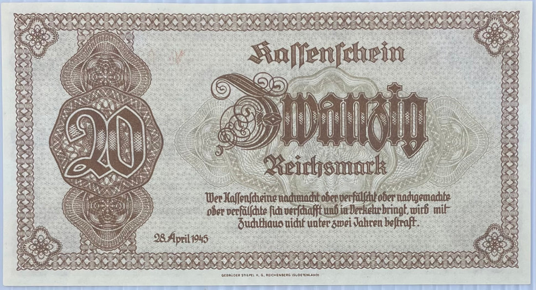 1945 Germany  20 Mark  P-187  UNC Banknote