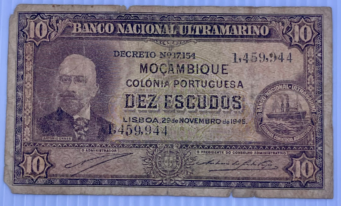 Mozambique 1945 10 Escudos P-95 Used World Banknote