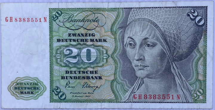 1980 Germany 20 Mark P-33 Used World Banknote