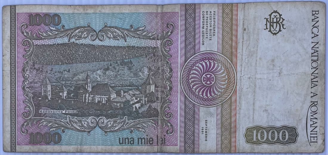 Romania 1991 P101 1000 Lei, Used World Banknote