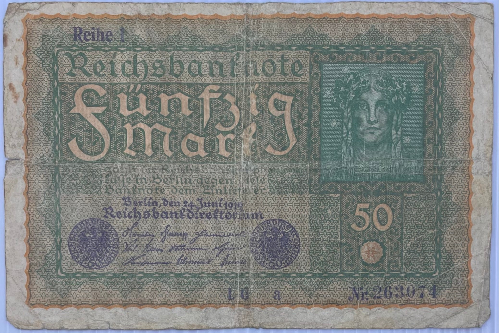 Germany 1919 50 Mark P-66 Used World Banknote Currency