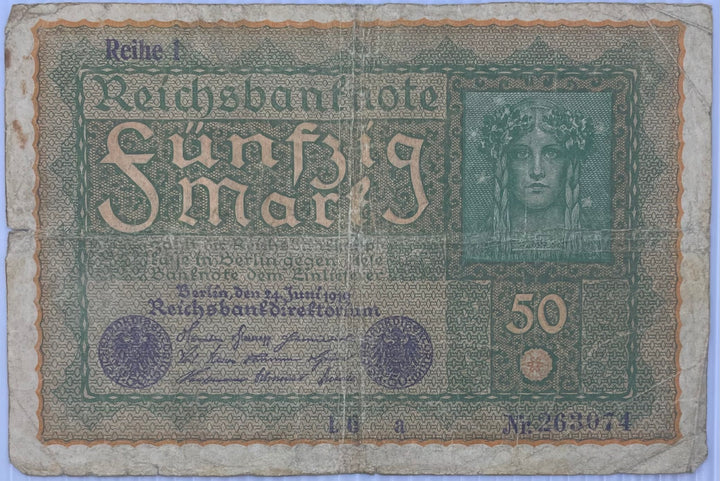 Germany 1919 50 Mark P-66 Used World Banknote Currency