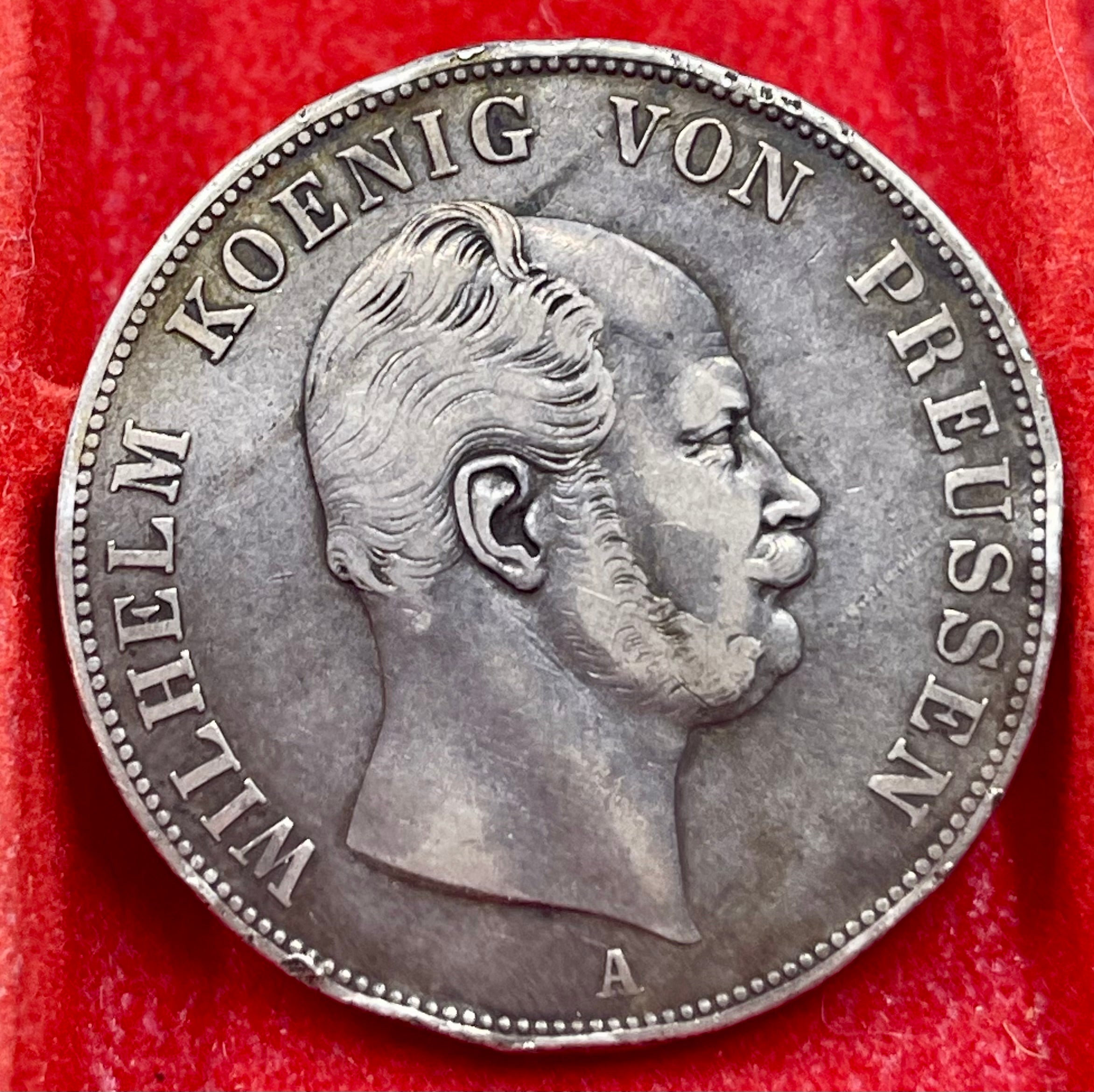 1862 A Germany Prussia 1 Thaler Silver Coin – Wilhelm I – Berlin Mint – KM#