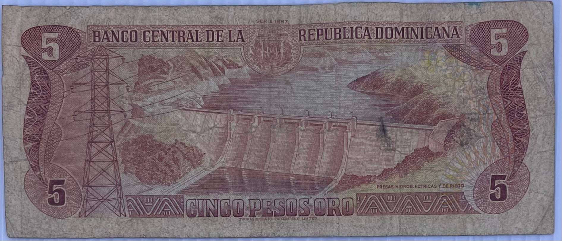 1994 Dominican Republic 5 Pesos P-146 Used World Banknote