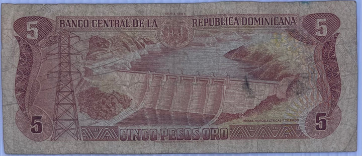 1994 Dominican Republic 5 Pesos P-146 Used World Banknote