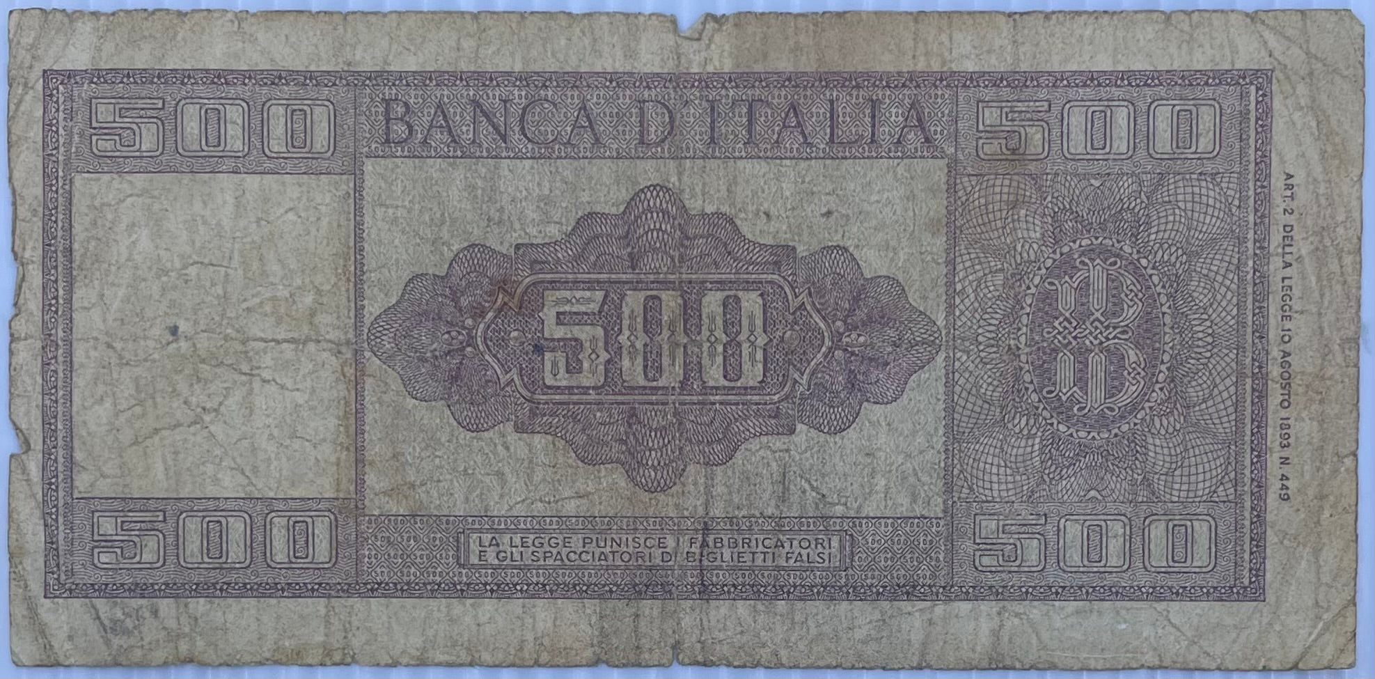 1947 Italy 500 Lire P-80 Circulated World Banknote