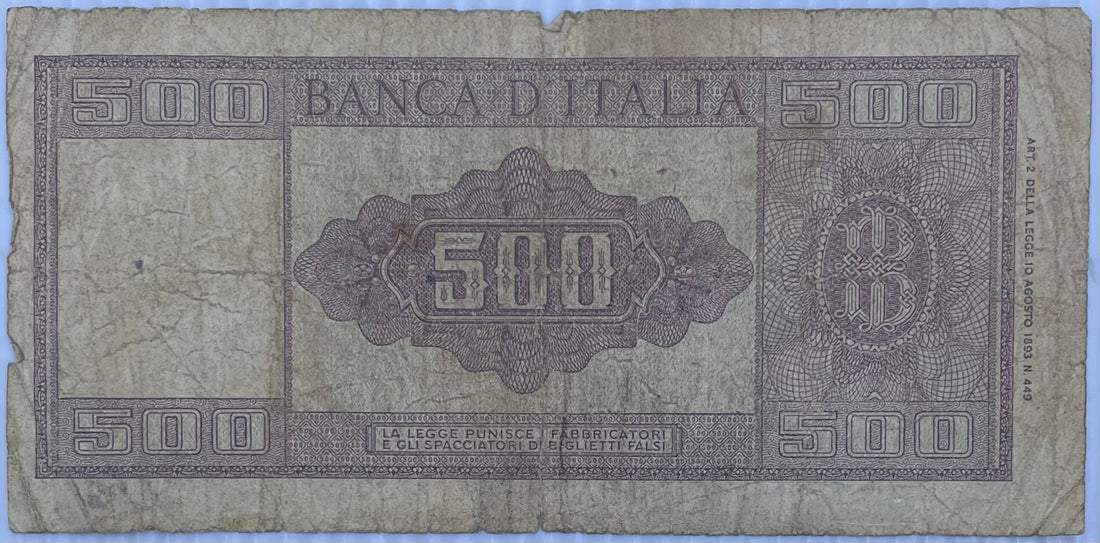 1947 Italy 500 Lire P-80 Circulated World Banknote