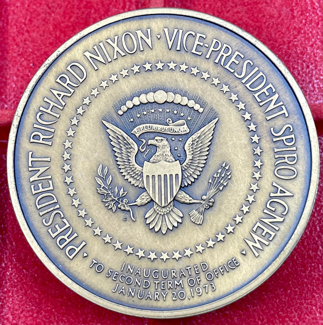 RICHARD NIXON SPIRO AGNEW INAUGURATION 1973 FRANKLIN MINT MEDAL BRONZE 6oz 70mm