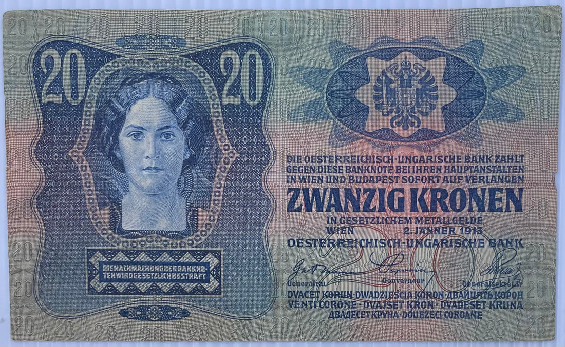 Austria 1913 20 Kronen P-13 Used World Banknote From Lot